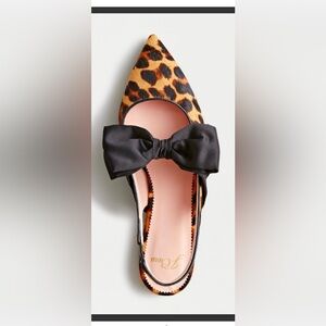 J. Crew Animal Print Slingback Flats with Large Black Bows, New, never worn!
